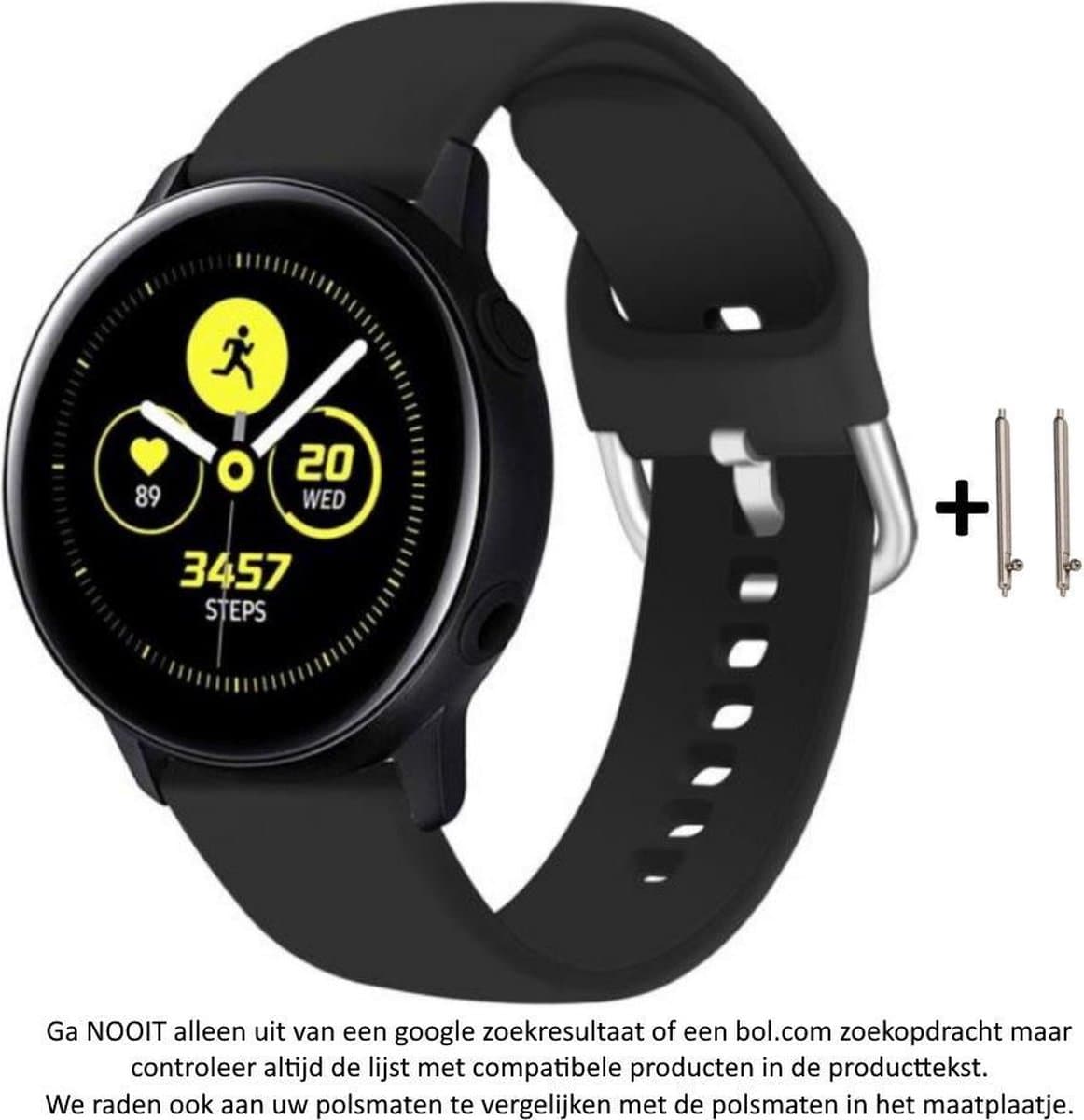 Zwart Siliconen Bandje geschikt geschikt voor bepaalde 22mm smartwatches van verschillende bekende merken (zie lijst met compatibele modellen in producttekst) - Maat: zie foto– 22 mm rubber smartwatch strap