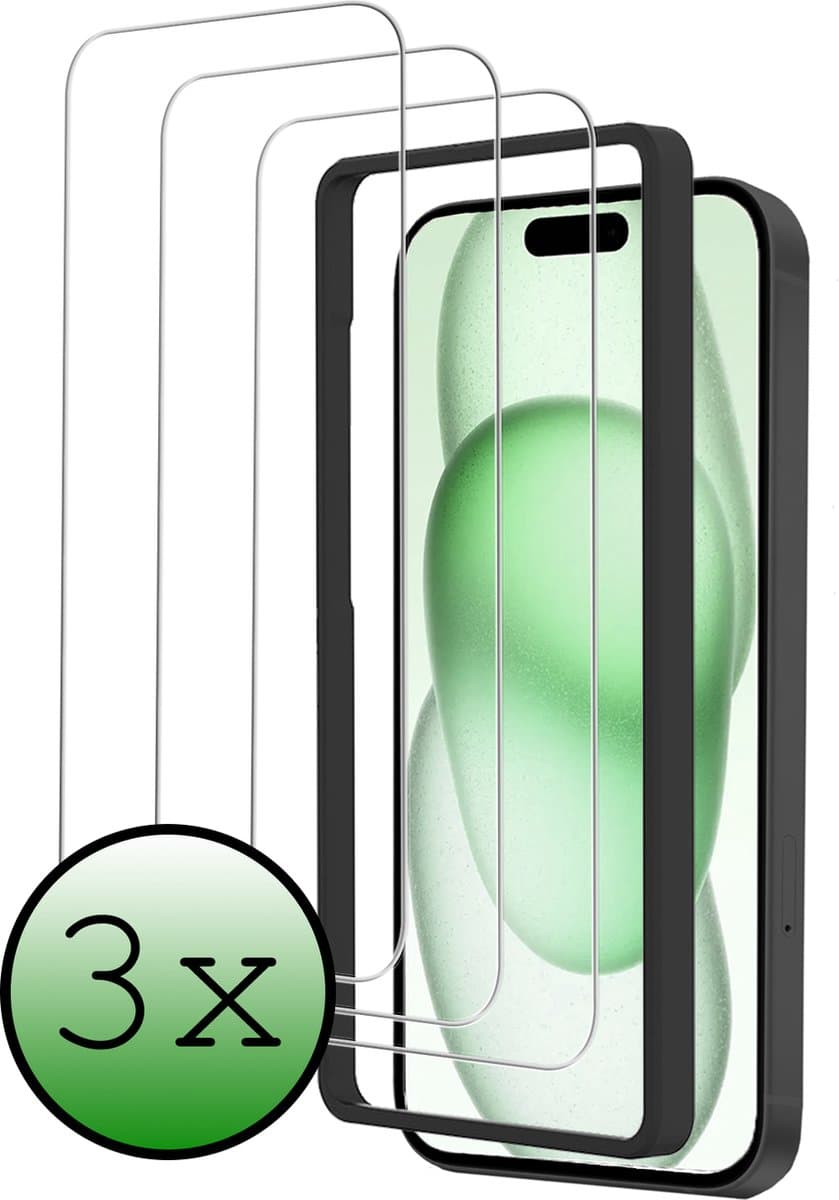Screenprotector - 3 Stuks Geschikt voor Apple iPhone 15 Pro Max - Met Installatie Frame - Beschermglas - Gehard Glas - Tempered Glass - Screen Protector