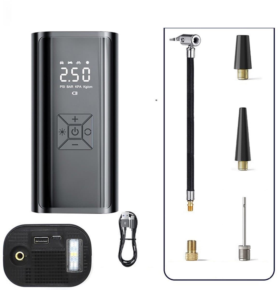 Homtas Elektrische Bandenpomp - Elektrische fietspomp - 10,3 BAR - USB Oplaadbaar - Fietspomp - Autobanden Pomp - Luchtpomp - Draagbare mini - 1500 mAh