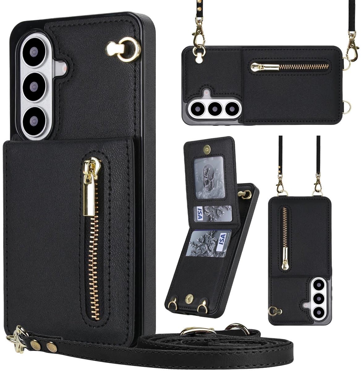 Solidenz Hoesje geschikt voor Samsung Galaxy S26 Plus Met Koord - Portemonnee Telefoonhoesje - Wallet Case - Backcover Met Koord - Zwart