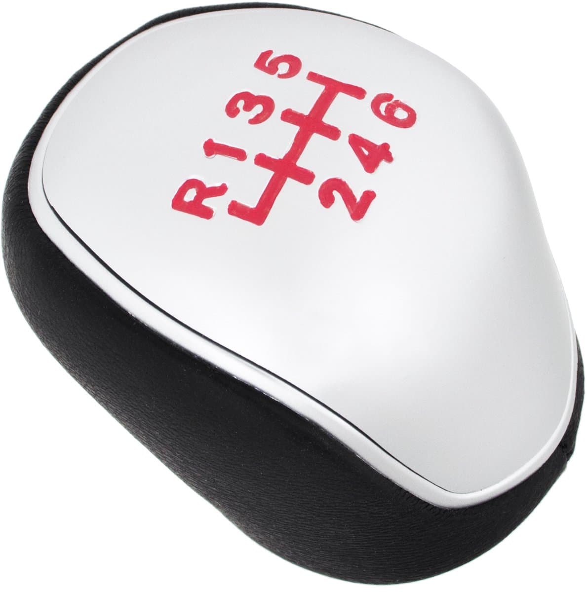 Modecar - Schakelpookknop - Zwarte Ecoskin - Zilver - Rode 6-Gang Schema