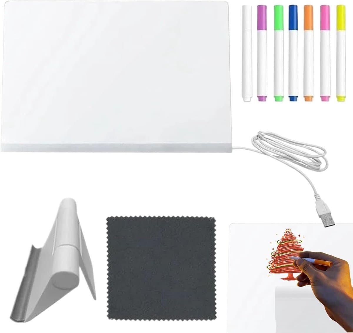 LED Tekentablet - Lichtgevend Bord - Creatief Tekenen - Inclusief 7 Stiften - 30x20cm
