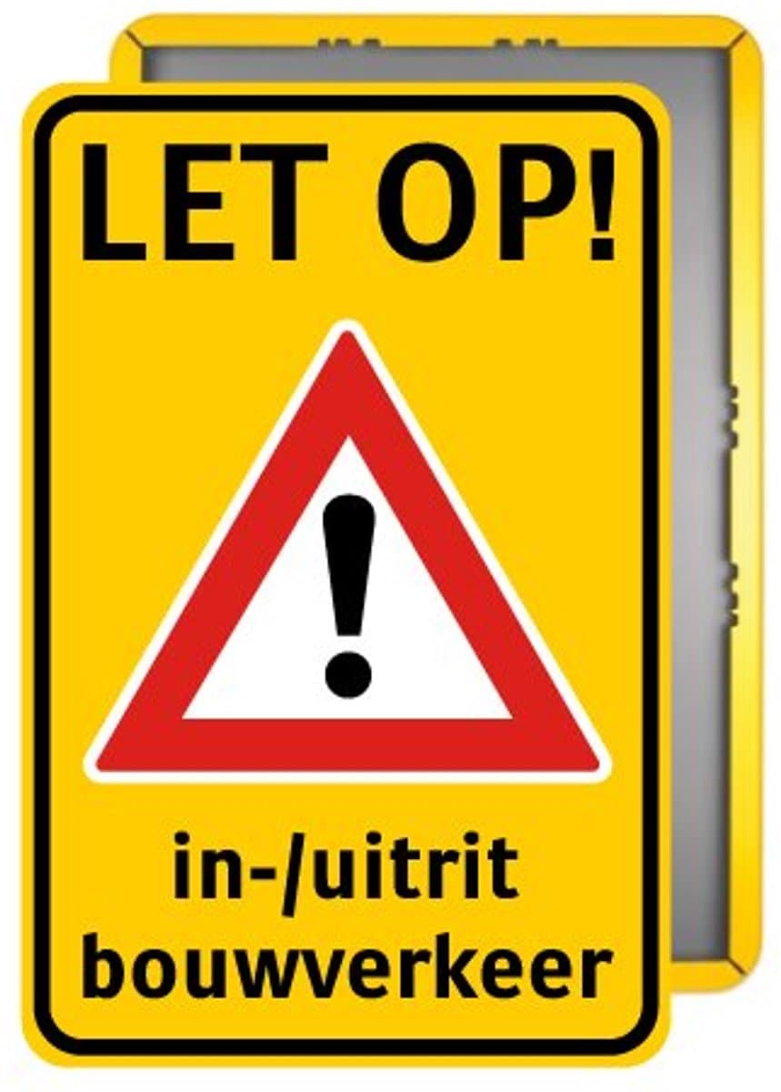 Bord in-/uitrit bouwverkeer - geel - Weerbestendig Aluminium - 60x90 cm - Bevestiging: Zonder bevestiging (alleen het bord)