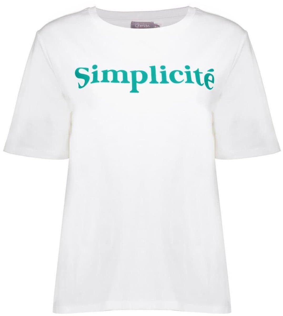 Geisha T-shirt T Shirt 62086 41 000010 Off-white/emerald Dames Maat - L
