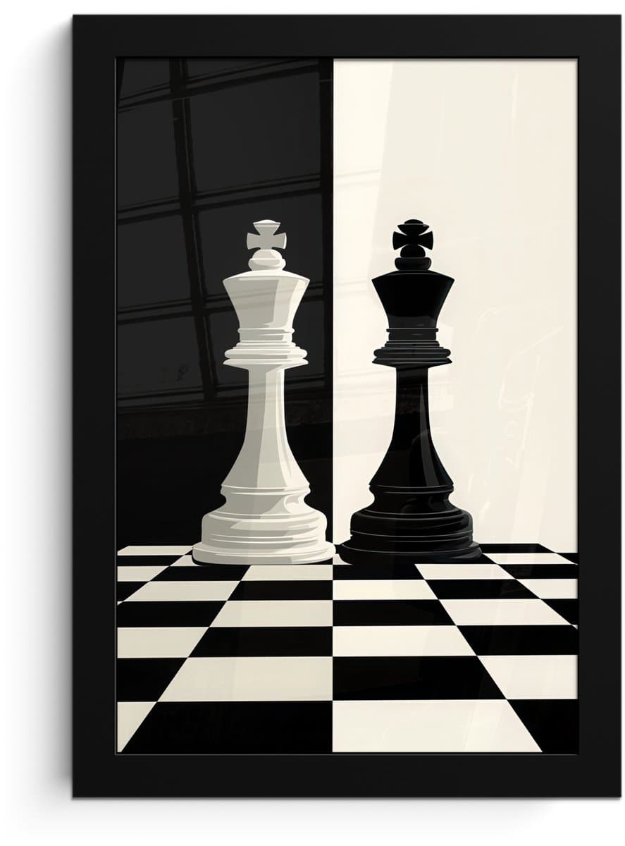 Poster in lijst - Fotolijst 20x30 cm - Posters - Schaakstukken - Koning - Geblokt - Zwart - Posterlijst zwart - Decoratie - Wanddecoratie woonkamer - Muurdecoratie slaapkamer - Kerstversiering - Kerstdecoratie voor binnen - Kerstmis