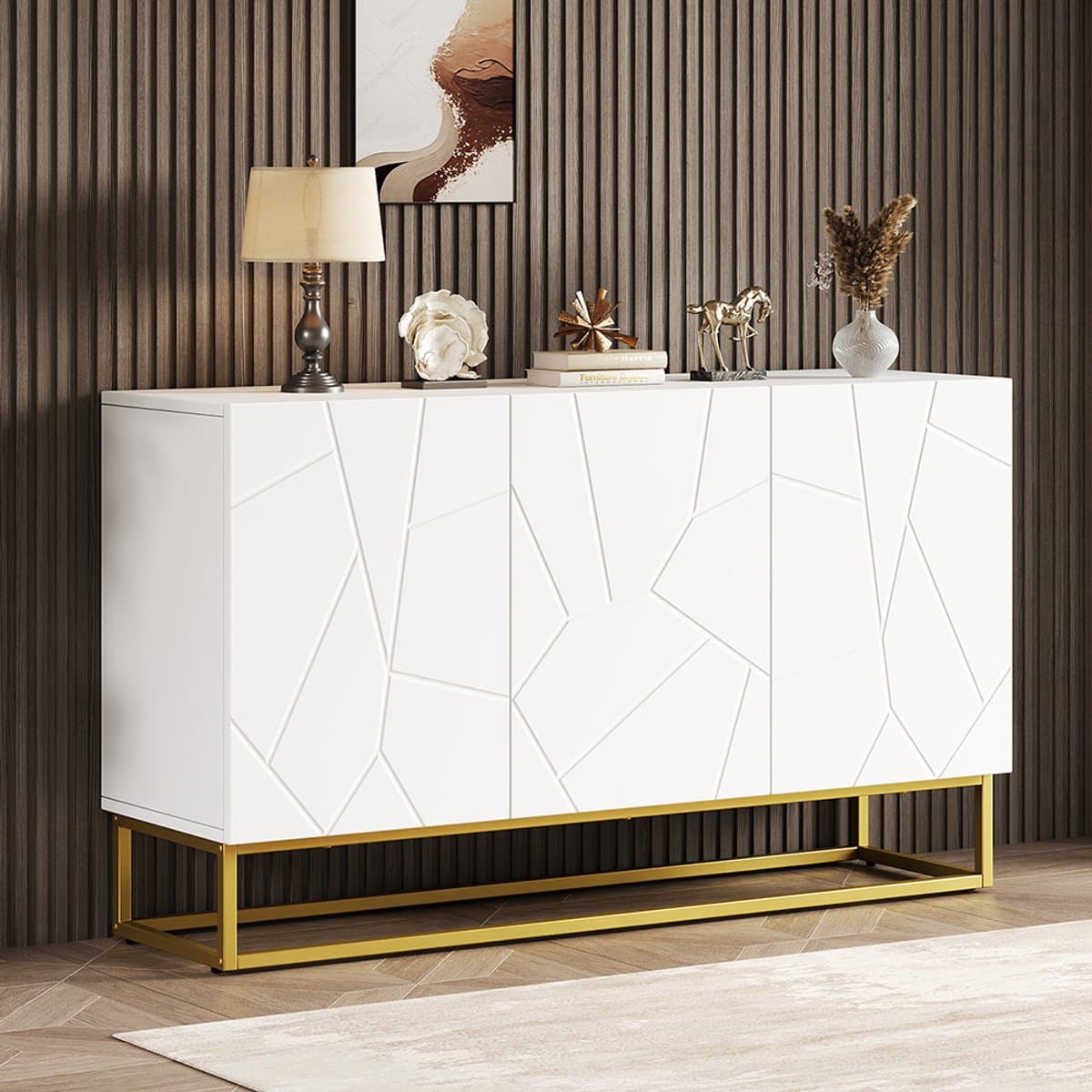 BLACKCOLORS Glanzend dressoir, modern dressoir, dressoir met 4 compartimenten, breedte 130 cm