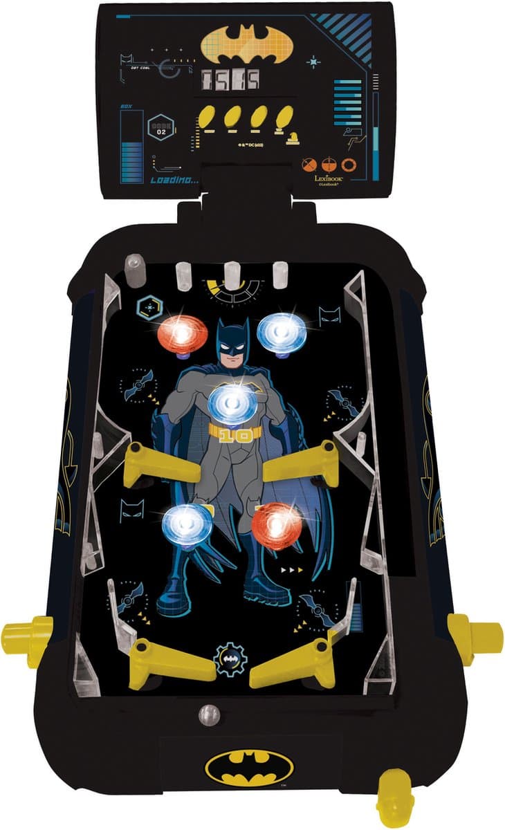 Batman elektronische tafelflipperkast met geweldig ontwerp, geluiden, verlichting en digitale scores tot play alone of challenge uw friends.