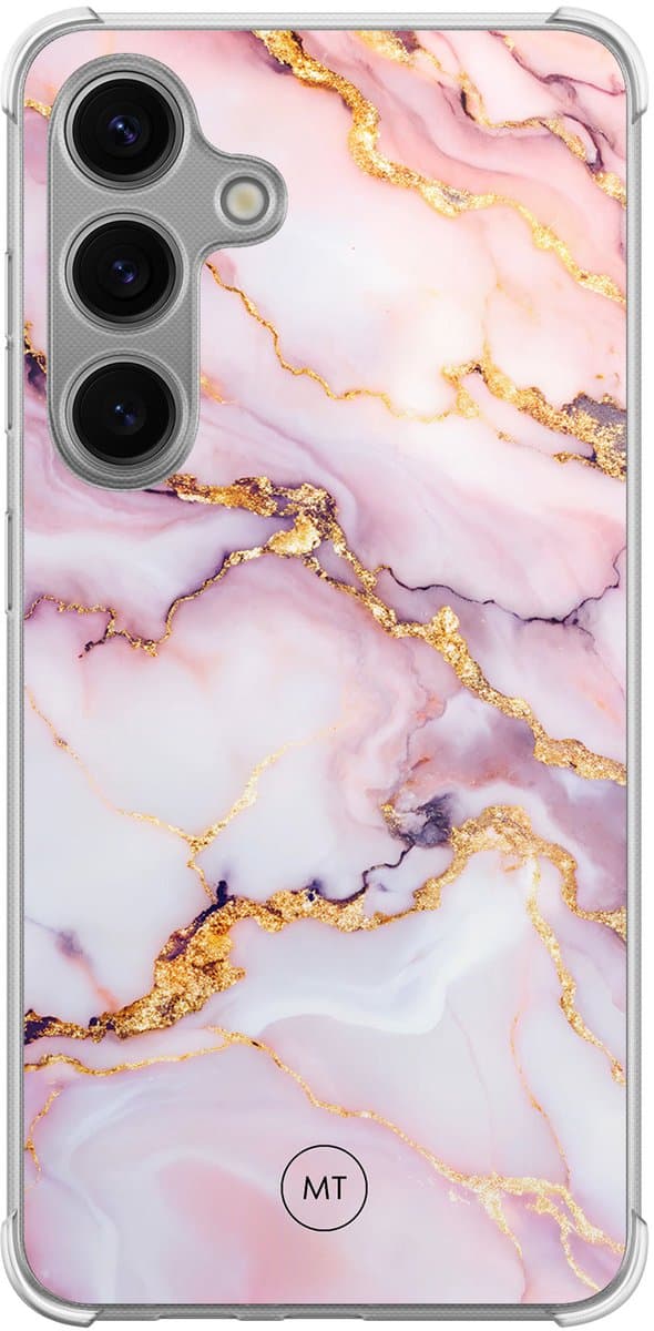 Hoesje (shockproof) geschikt voor Samsung Galaxy S24 - Marble pink - Extra sterke case - TPU/polycarbonaat - Marmer - Roze, Transparant