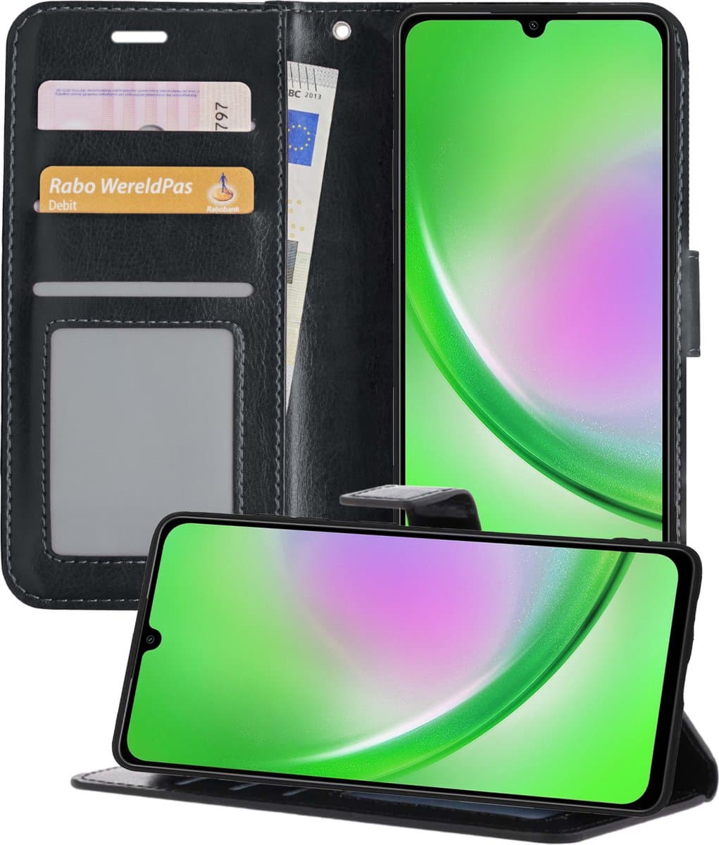 Hoesje - Met Pasjeshouder - Geschikt voor Samsung Galaxy A34 - Luxe Bookcase Portemonee - Flip Case - Kunstleer Book Case - Flipcase - Book Cover - Walletcase - Portemonneehoes - Telefoonhoesjes - Zwart