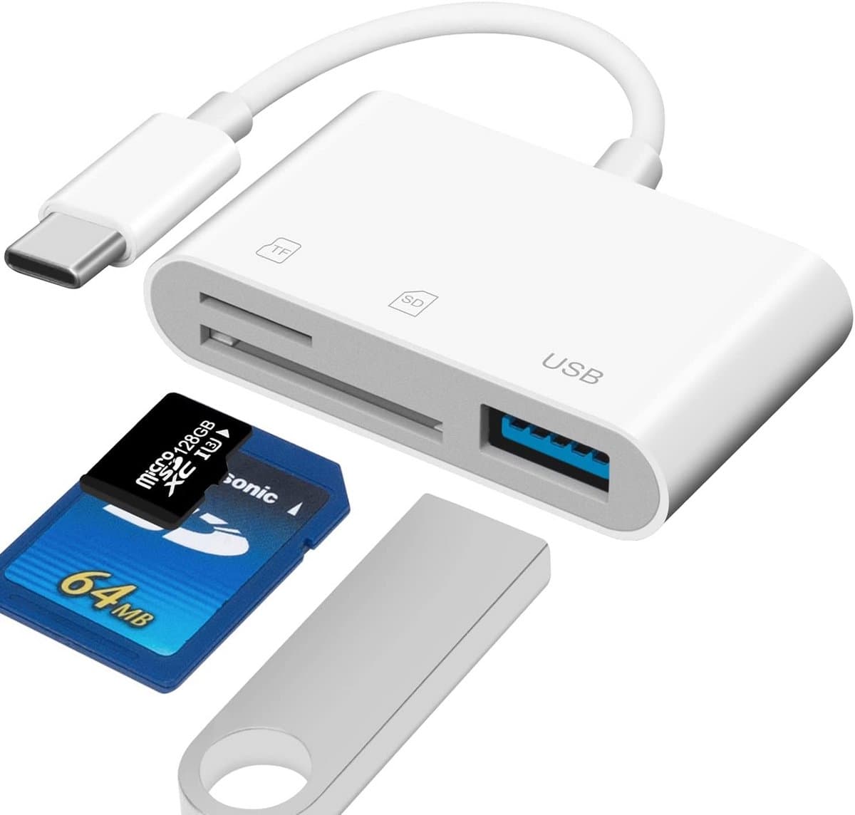 3 in 1 USB C Kaartlezer voor Micro SD en TF Geheugenkaarten - Compatibel met Tablets en Laptops
