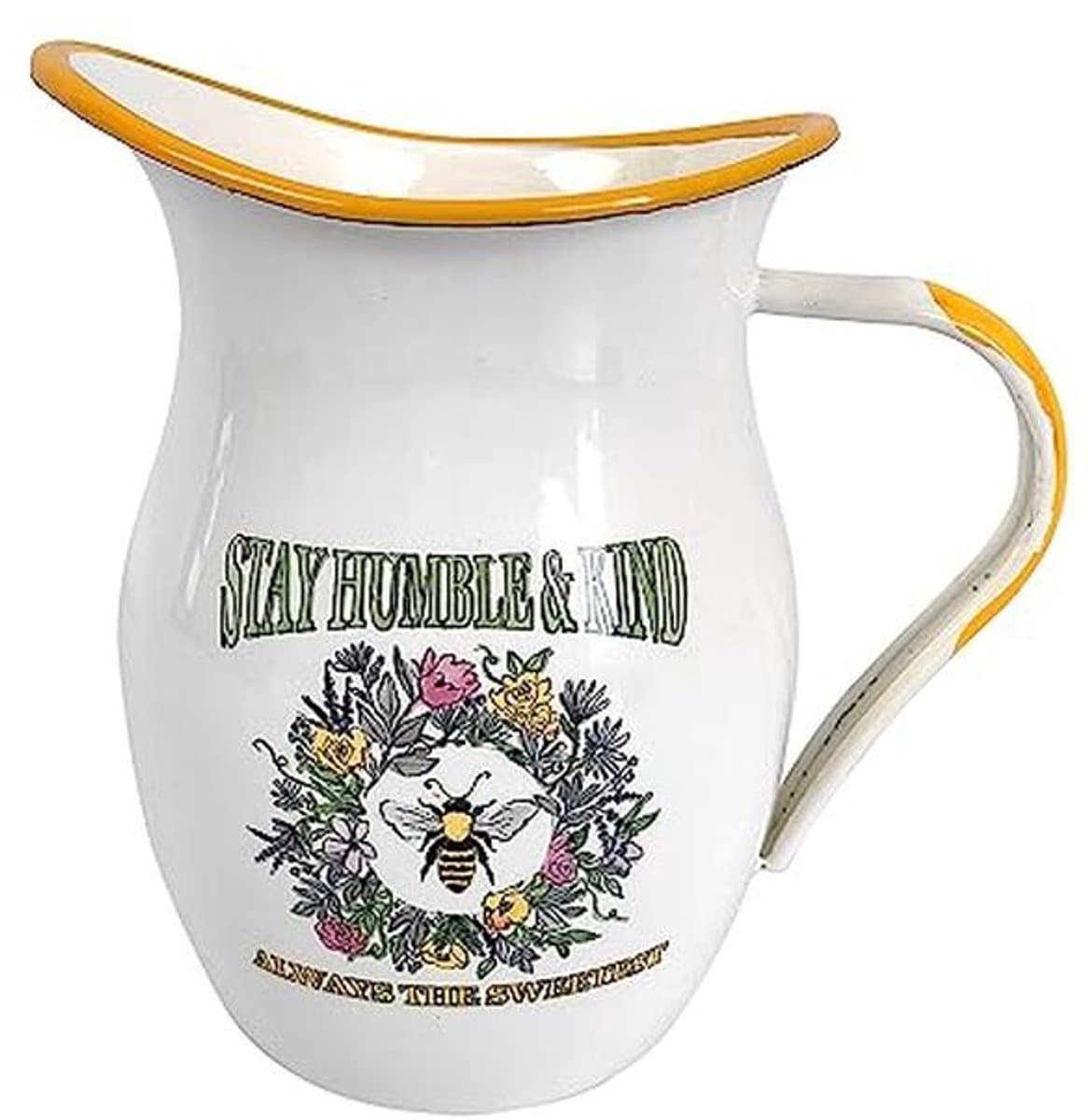 Emaillen pot met oortjes 19,5 cm vintage tafelvaas rustieke emaillen bloemenvaas met bloemenmotief