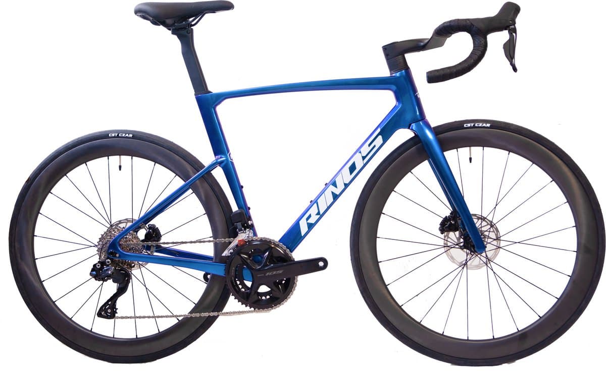 Rinos Odin6.1 Carbon Road - Racefiets - met UCI Frameset - met SHIMANO 105 Di2 - 24 versnellingen en schijfremmen - lichte fiets voor dames en heren - Wielen van koolstofvezel -700 x 40C - Kameleon Blauw Paar S