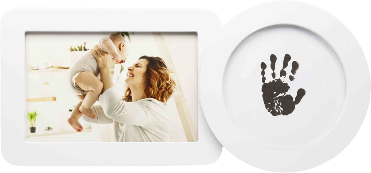 Happy Hands - Baby Hand- & Voetafdruk Lijst Zonder Inkt – Inkless Photo Frame met Foto-vak – Inclusief Inkless Pad – Veilig & Schoon voor Pasgeborenen – Wit Modern Design 30×13×3 cm – Perfect Kraamcadeau