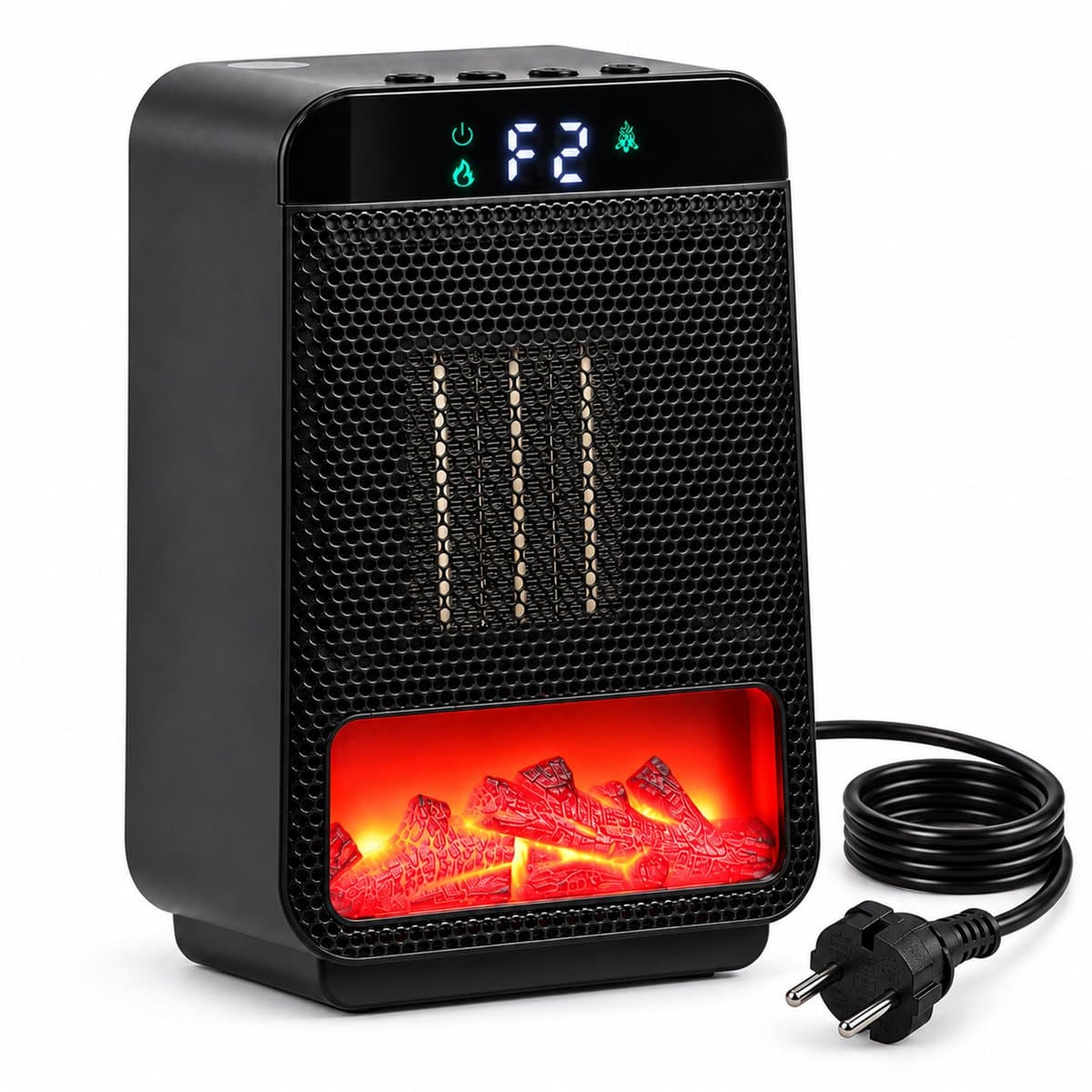 Lapamax Elektrische Kachel met 3D Vlamverlichting - PTC Keramische Ventilatorkachel met Snelle Opwarming-2 Warmtestanden-7 Veiligheidsfuncties met Oververhittings - Timer-Sfeerverwarming voor Woonkamer, Slaapkamer en Bureau - Zwart