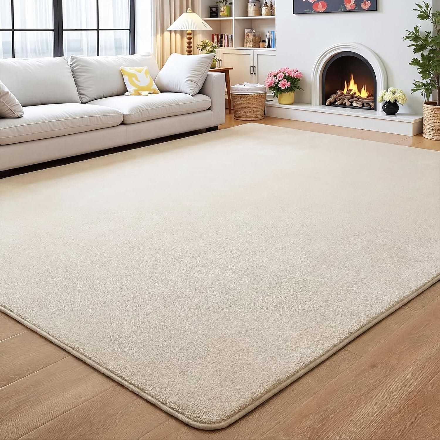 Homcomodar Beige vloerkleden woonkamer grote 160 x 230 cm antislip pluizige tapijten voor slaapkamer super zachte crème slaapkamertapijten niet pluizende vloerkleden voor woonkamer kinderkamer kantoor