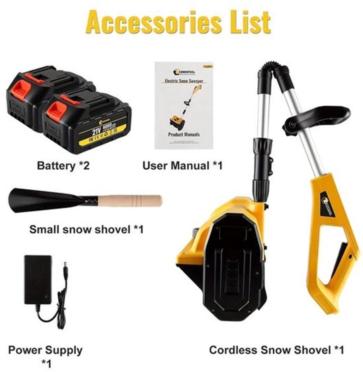 Draadloze Elektrische Sneeuwschep – Sneeuwruimer – Sneeuwverwijderaar – Accu Sneeuwschep – Telescopische Sneeuwschop – 2 x 4000mAh Batterijen – Inklapbaar En Lichtgewicht