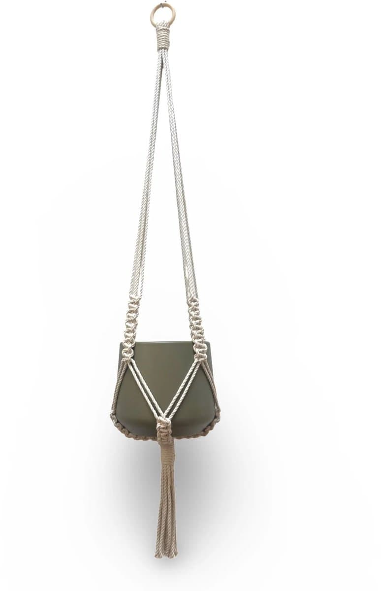 Plantenhanger 'Sula' - Kies Kleur en lengte - Kleur: Linnen - 80 cm lang - Katoenkoord - Geschikt voor Pot met Diameter t/m 25 cm - Handgemaakt in ons Macramé Atelier - Prijs per Stuk - Let op: Exclusief Pot - Inclusief Verzendkosten