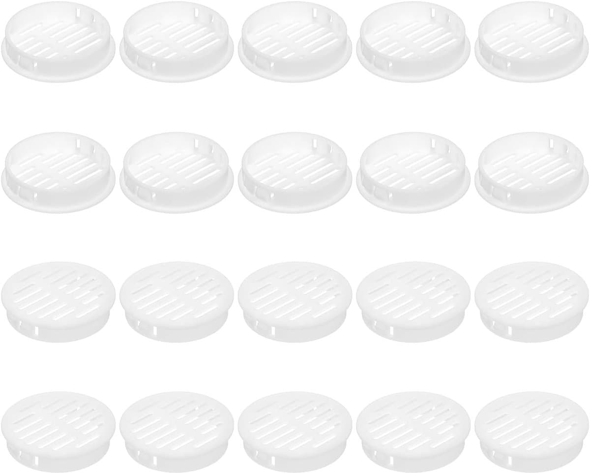 24 stuks 50 mm ronde soffit-ventilatieroosters, kunststof fluwelen ventilatieafdekking, ronde mesh-gat-luchtschuiver voor badkamer, keukenkast, kledingkast, wit