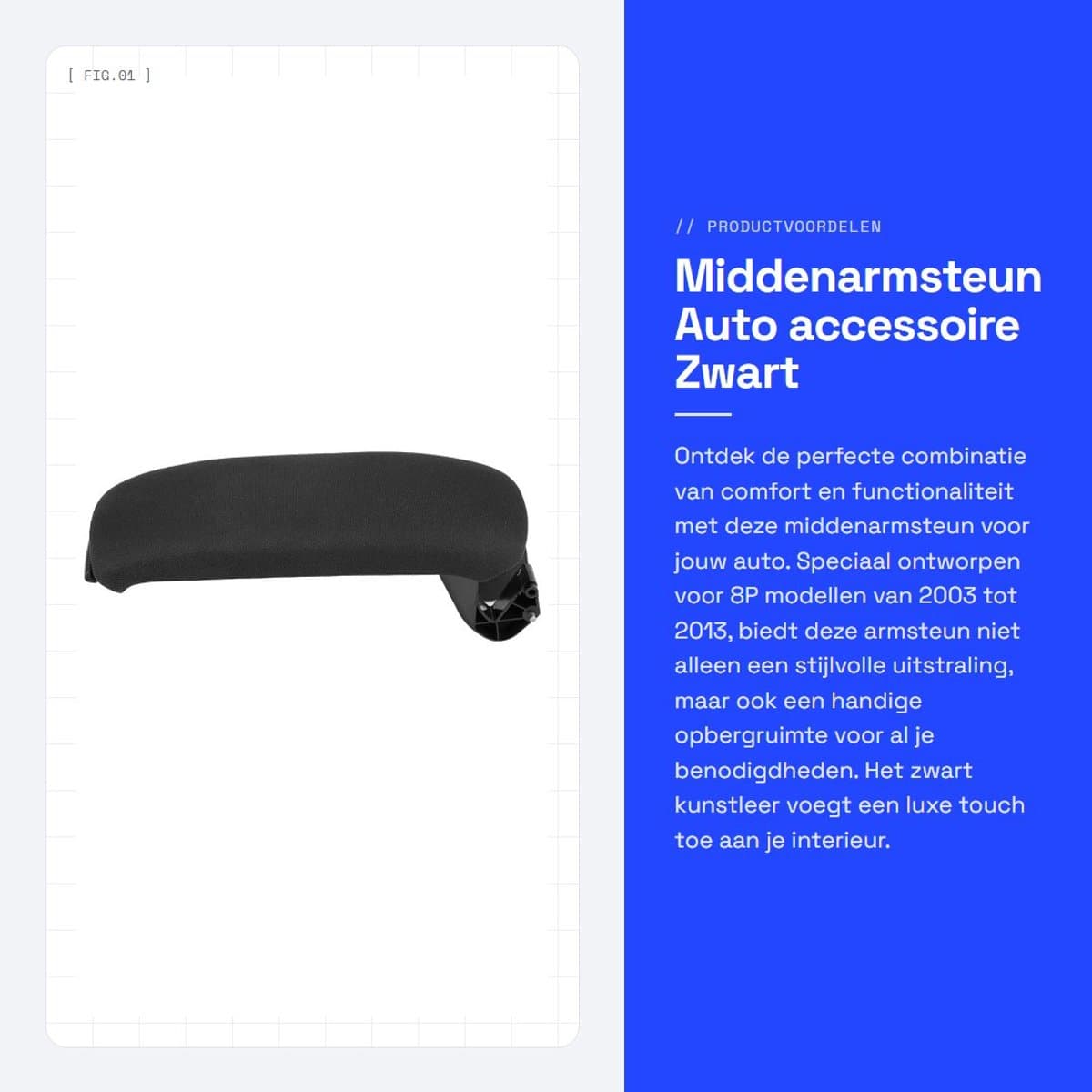 Dailygoods- Middenarmsteun zwart kunstleer - Armsteun auto - Armsteun 8P - Opbergruimte - Universeel - Schokbestendig
