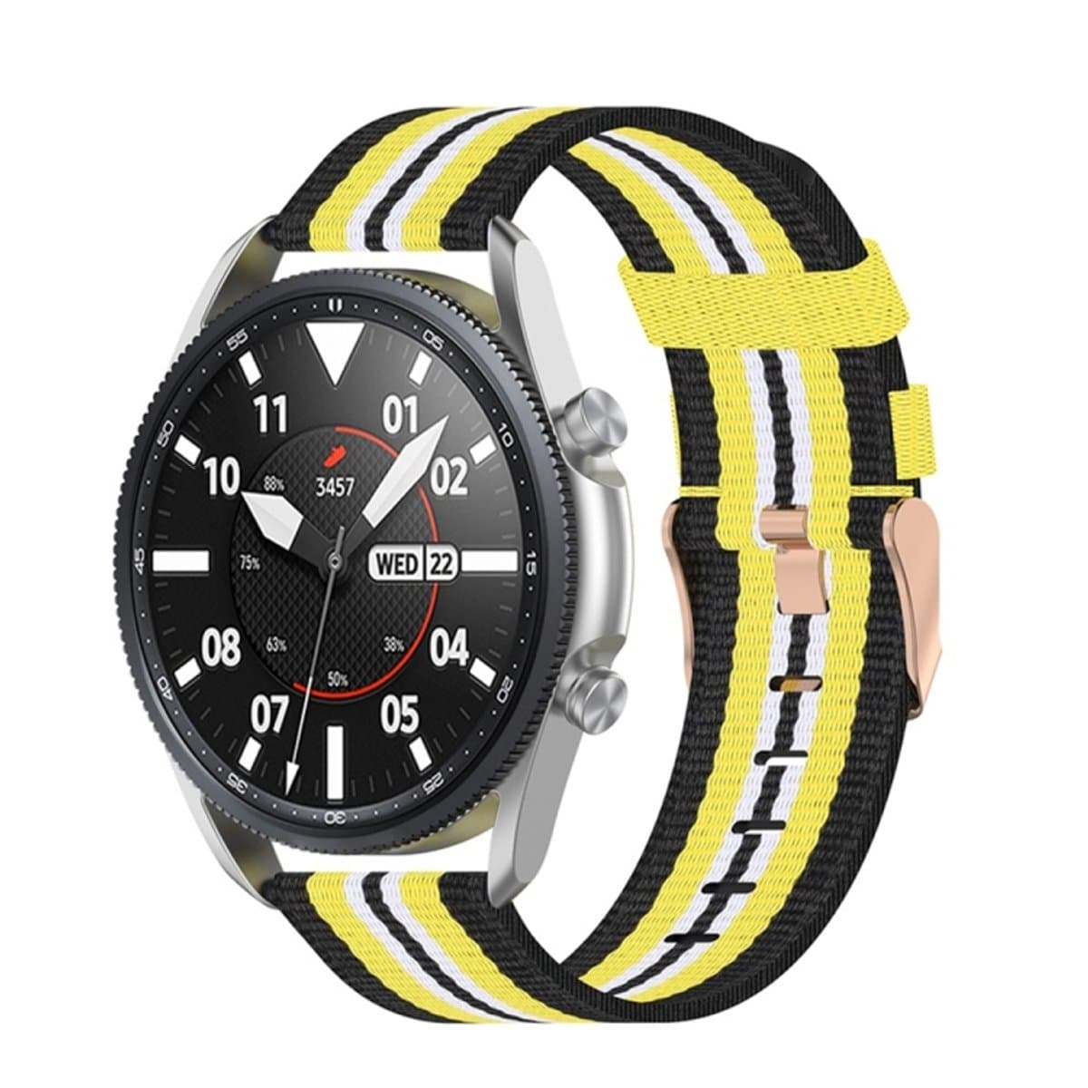 Voor Galaxy Watch 3 45 mm geweven nylon getextureerde band, maat: gratis maat 22 mm (zwart geel)