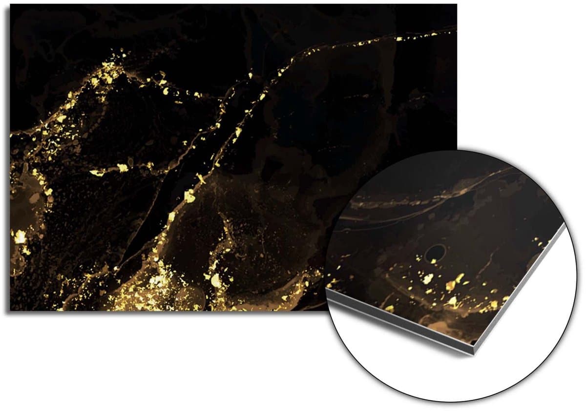 KitchenArt - Black Marble Gold Spatscherm - 80x55 cm - Spatscherm Achterwand Keuken - Spatwand Keuken