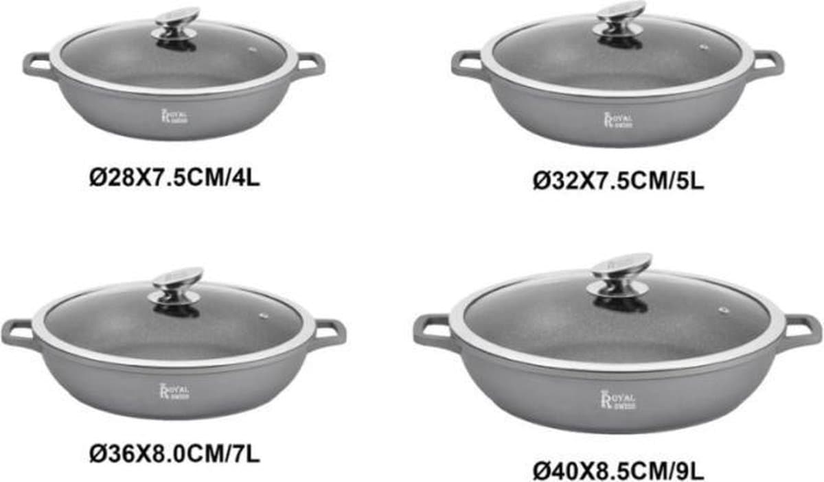 Royal Swiss Braadpan, stenen coating - 32 cm Grijs 5l - Beschikbaar in 4 maten en 2 kleuren