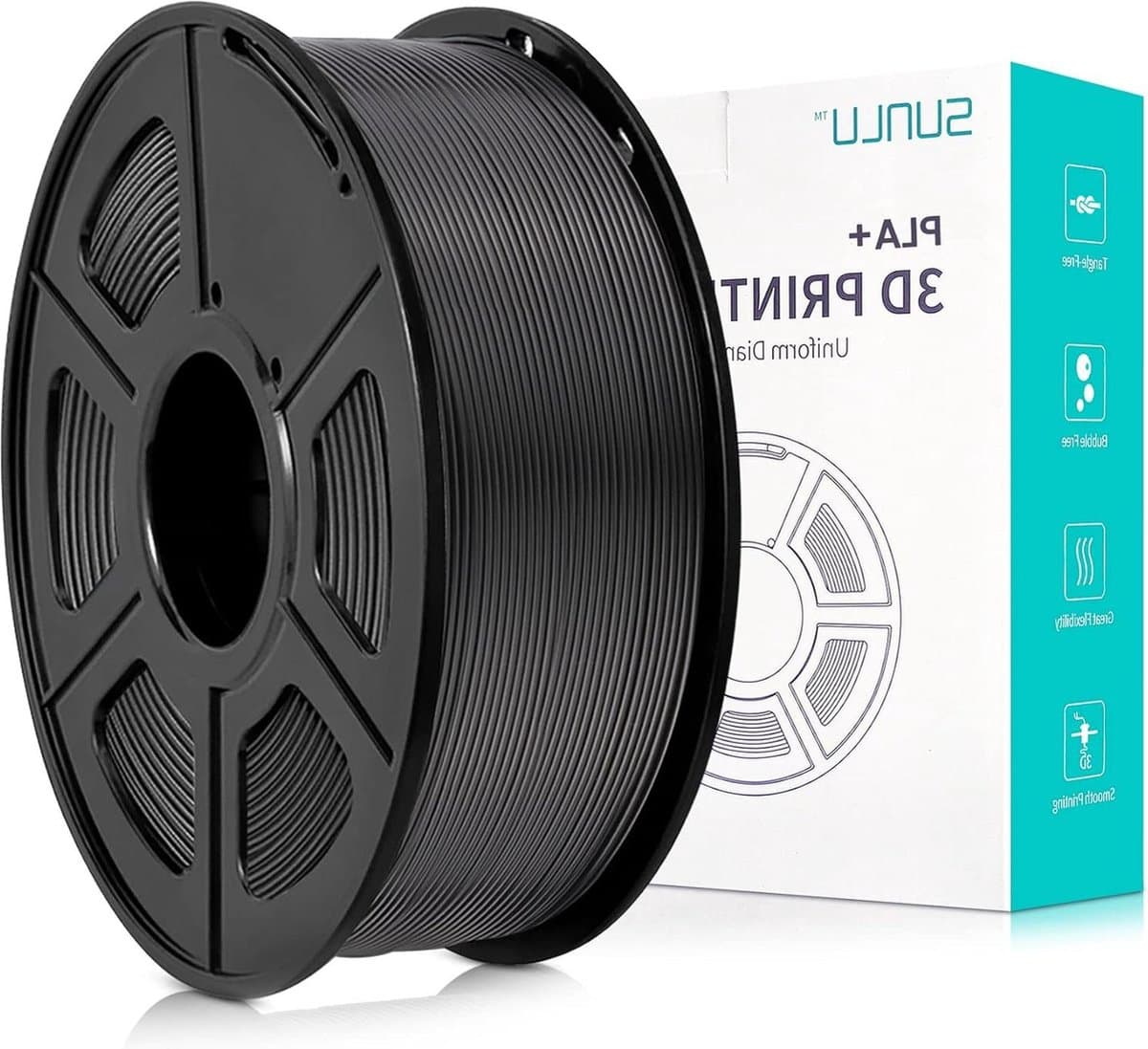 3D Printer Filament - 1.75mm PLA Plus - Maatnauwkeurigheid +/- 0.02mm - 1kg Spoel - Zwart