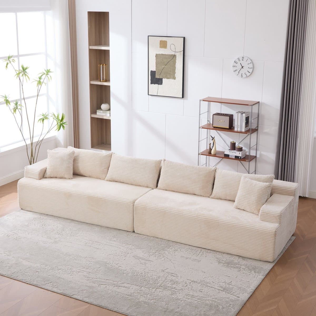 STILVORA Hoekbank Met Chaise Longue - Zachte Zitbank - Voor Woonkamer En Slaapkamer - Chenille - Ivoor