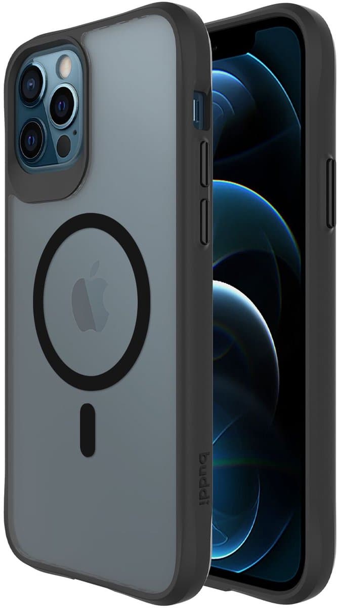 Buddi Hybrid - Hoesje Geschikt voor Apple iPhone 12 / 12 Pro - Compatibel met MagSafe - Back Cover met Magneet - Magnetische Beschermhoes - Matte Zwart
