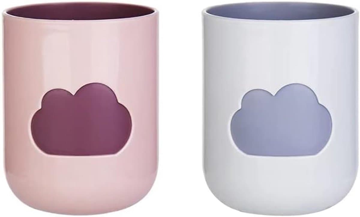 JeiibrZui Cartoon Wolken Mondwaterbeker - Badkamer Tandenborstelhouder Set - 2 Stuks - 300 Ml - Wit & Roze - Voor Kinderen En Volwassenen
