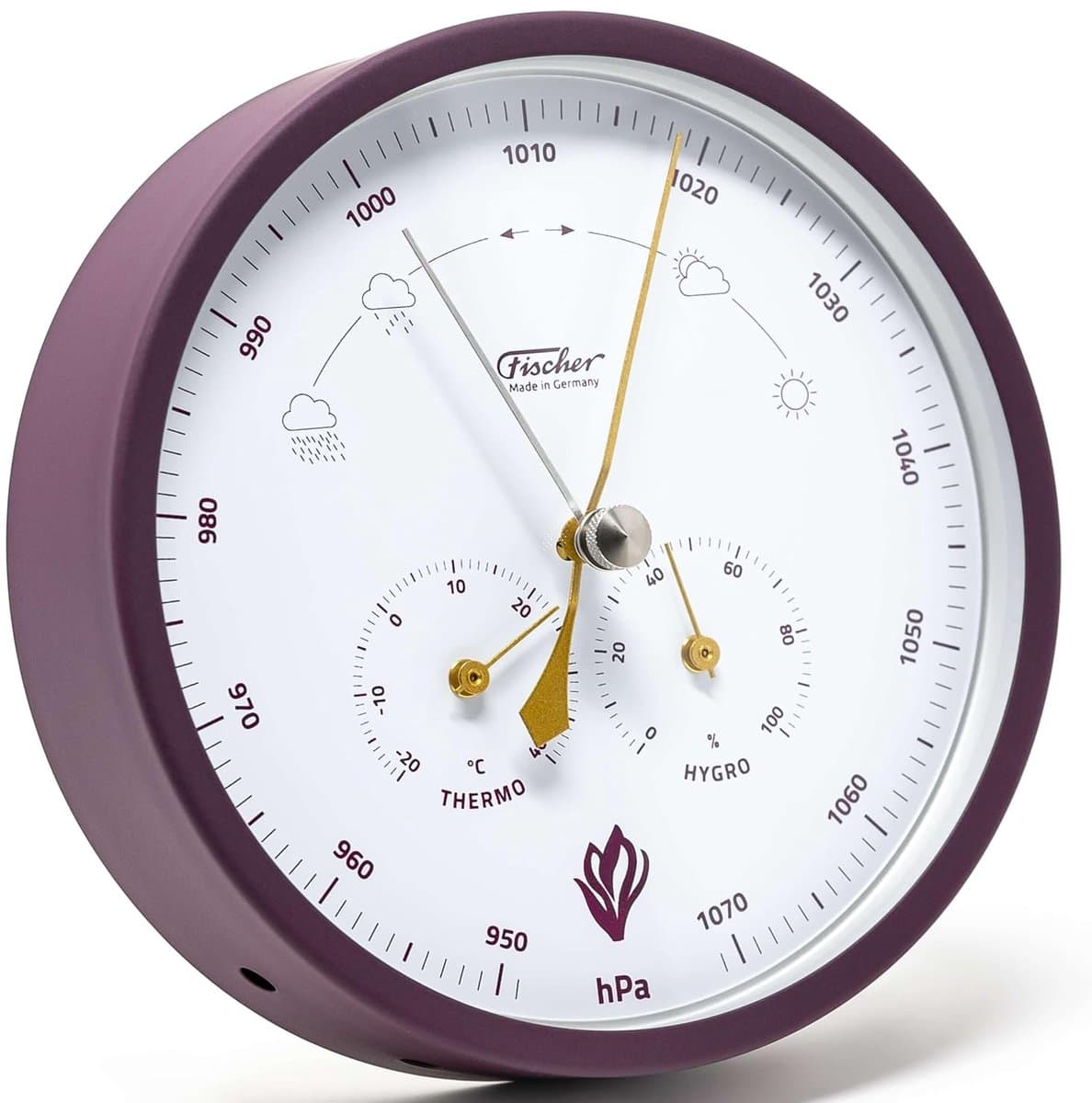 Weerstation Barometer - Klimaatmeter Thermometer - Binnenklimaat Monitoren - Roestvrijstalen Behuizing - 16cm Lengte - Violet Goud