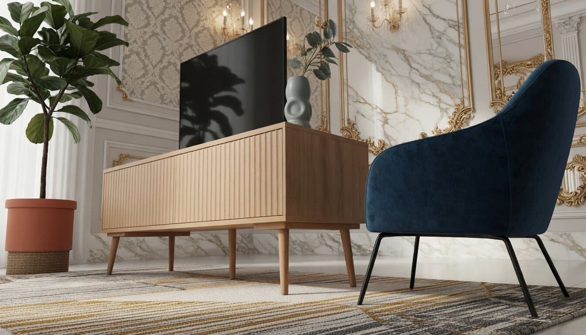 TV Meubel Casa Velluto RusticOak 160 cm – TV Kast met 4 Deuren – Eikenlook Media Meubel – Rustiek TV Rek voor Woonkamer, Slaapkamer of Studio – Melamine Opbergkast met Lange Houdbaarheid