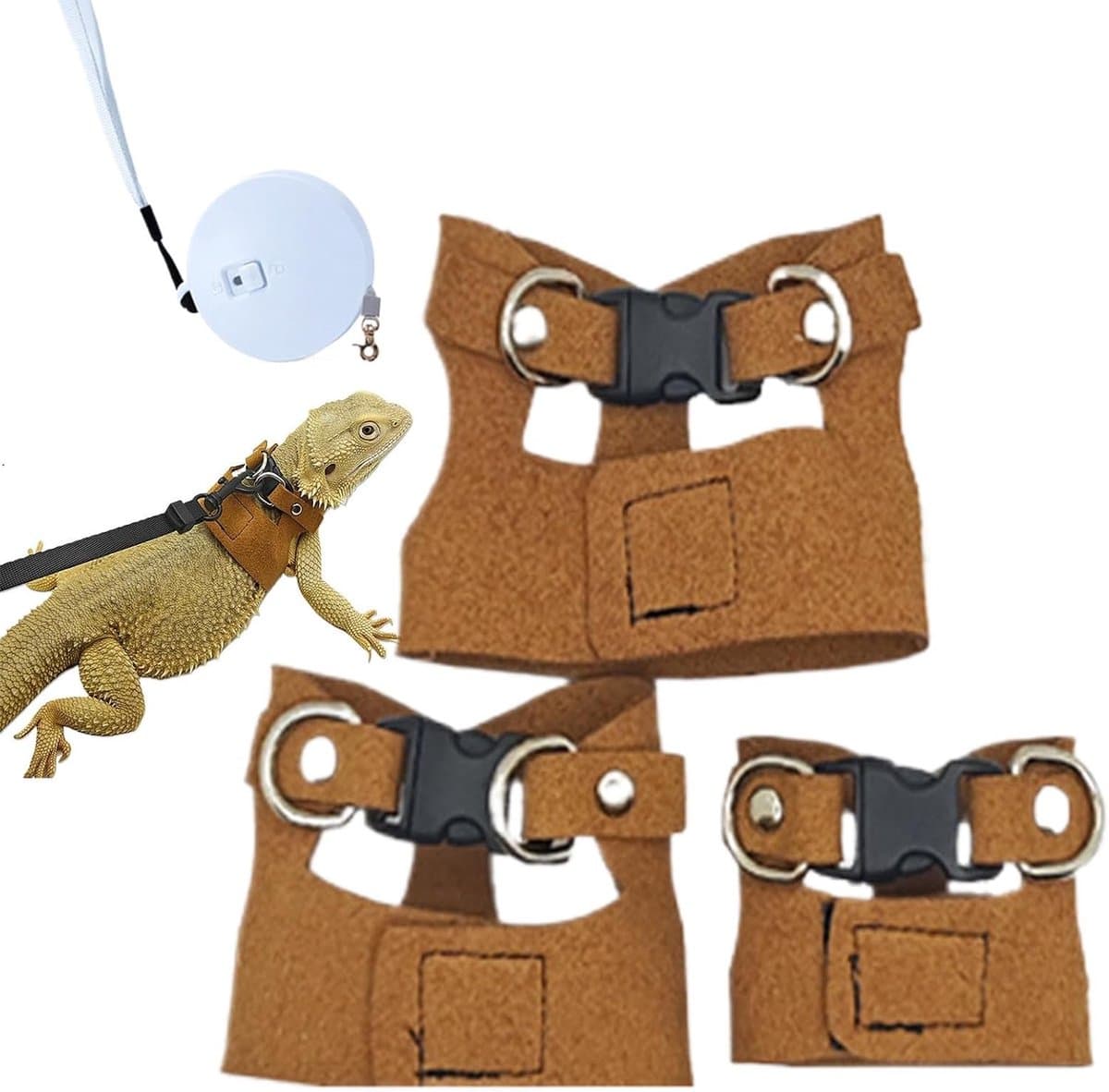 Reptielen Borstharnas - Loopvest Kleine Dieren - Veilig Wandelen - Verstelbaar PU-leer - 3 Maten Vest - Bruin