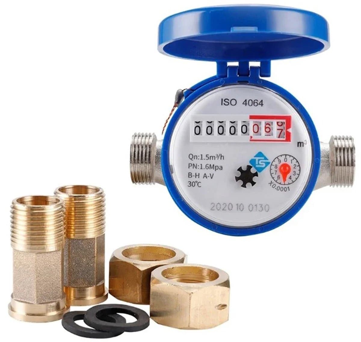 Tuinkraanwatermeter - Watermeter - Koudwatermeter - 115 mm, 1/2" huishoudelijke watermeter - Voor Tuin Buitenshuis Gebruik met Fittingen - Eenvoudige installatie
