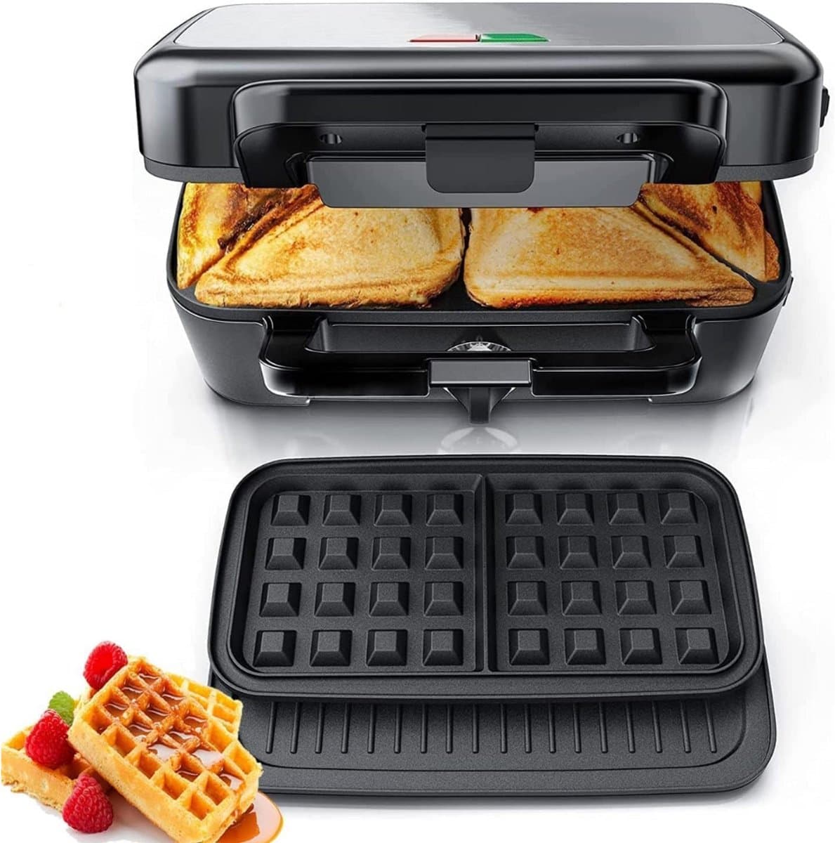 SCH® Wafelijzer met verwisselbare platen - Wafelijzer - Zwart - 29cm x 23cm x 12cm