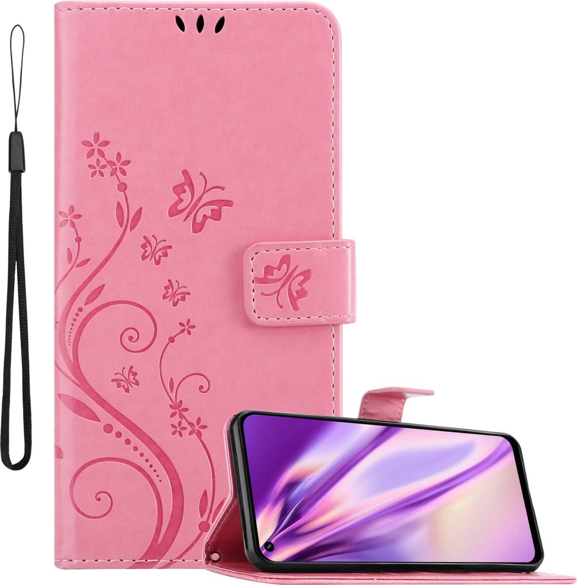 Cadorabo Hoesje geschikt voor Realme 8i / Narzo 50 4G in BLOEMEN ROZE - Beschermhoes in bloemmotief met magnetische sluiting, standfunctie en kaartsleuven Book Case Cover Etui