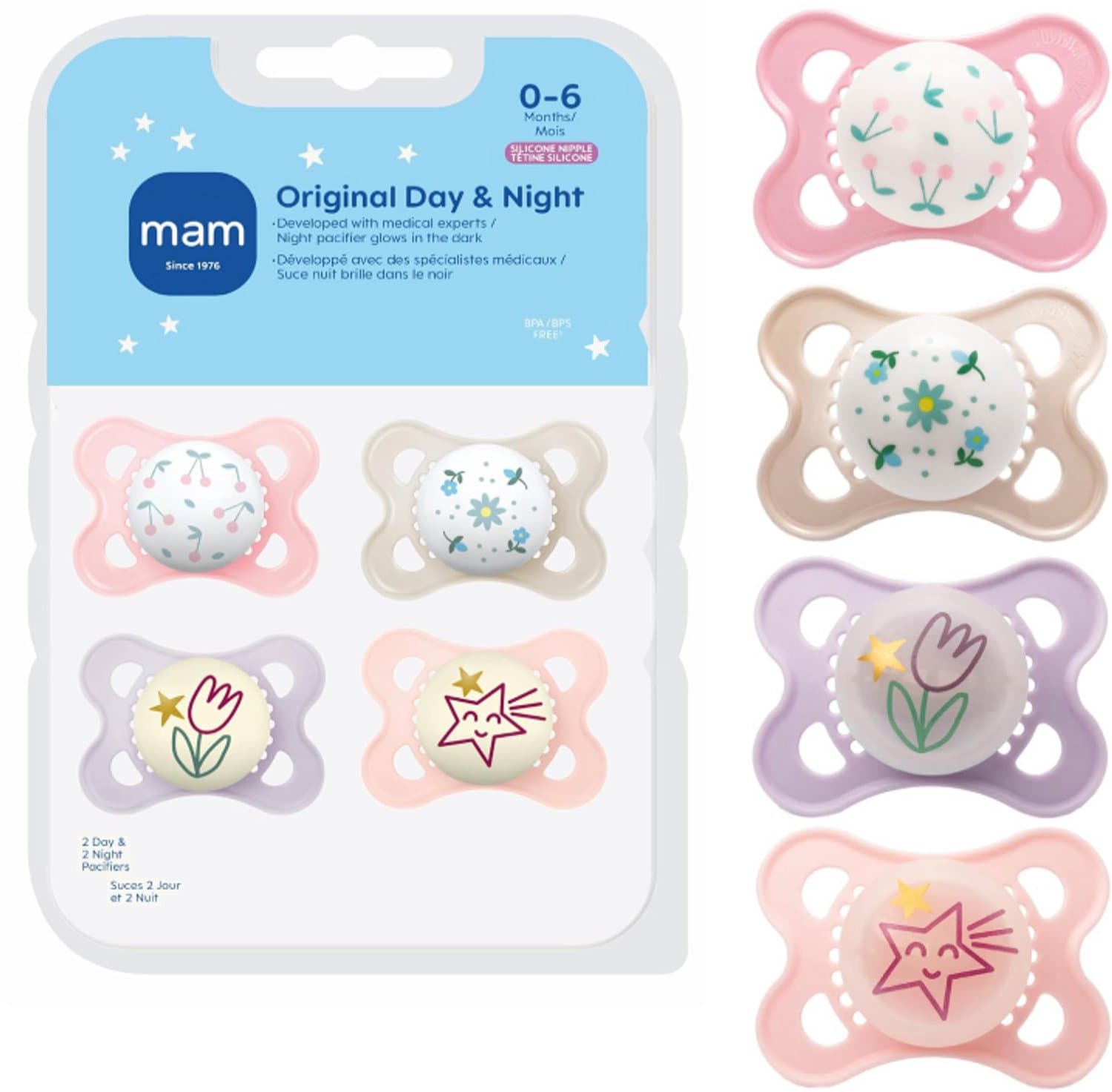 MAM Original Fopspeen 0-6 Maanden – Glow in the Dark – Siliconen Speen – BPA-vrij – 4 Stuk