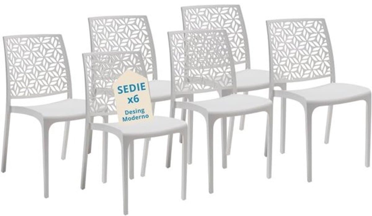 Set van 6 Stapelbare Kunststof Tuinstoelen met Armleuningen voor Binnen en Buiten