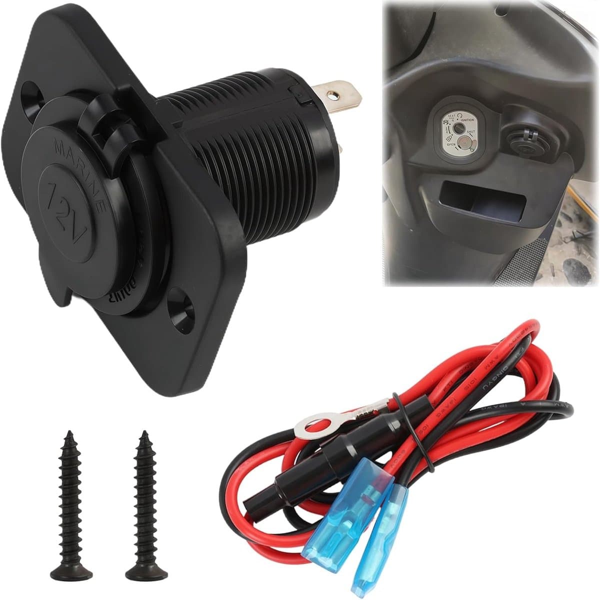 Waterdichte 12V/24V Aanstekersocket met 1m Kabel en Montagepaneel voor Auto's, Botens en Motoren, Inclusief Beveiligingssysteem
