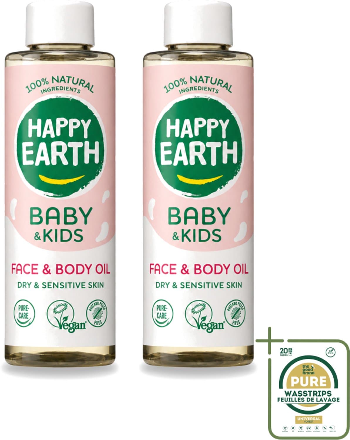 2 x Happy Earth – Face & Body Oil – 100% Natuurlijk Baby & Kids – 150 ml - Babyolie - Gezichtsolie - Lichaamsoil - Natuurlijke Huidverzorging - Gevoelige Huid