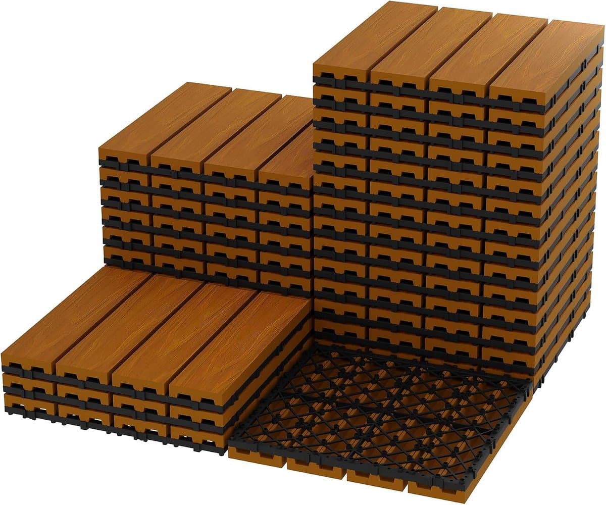 Geweven terrastegels voor buiten, 27 stuks – 30 x 30 cm, waterdicht composiet, houtnerf, weerbestendig, terras- en zwembadvloer, teak