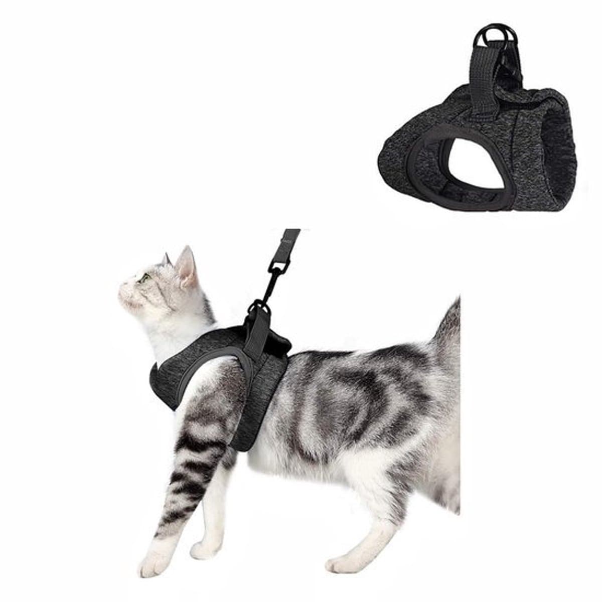 Kattenharnas - harnas kat - veilig wandelen - ontsnappingsvrij ontwerp - L borst 33-38cm - grijs