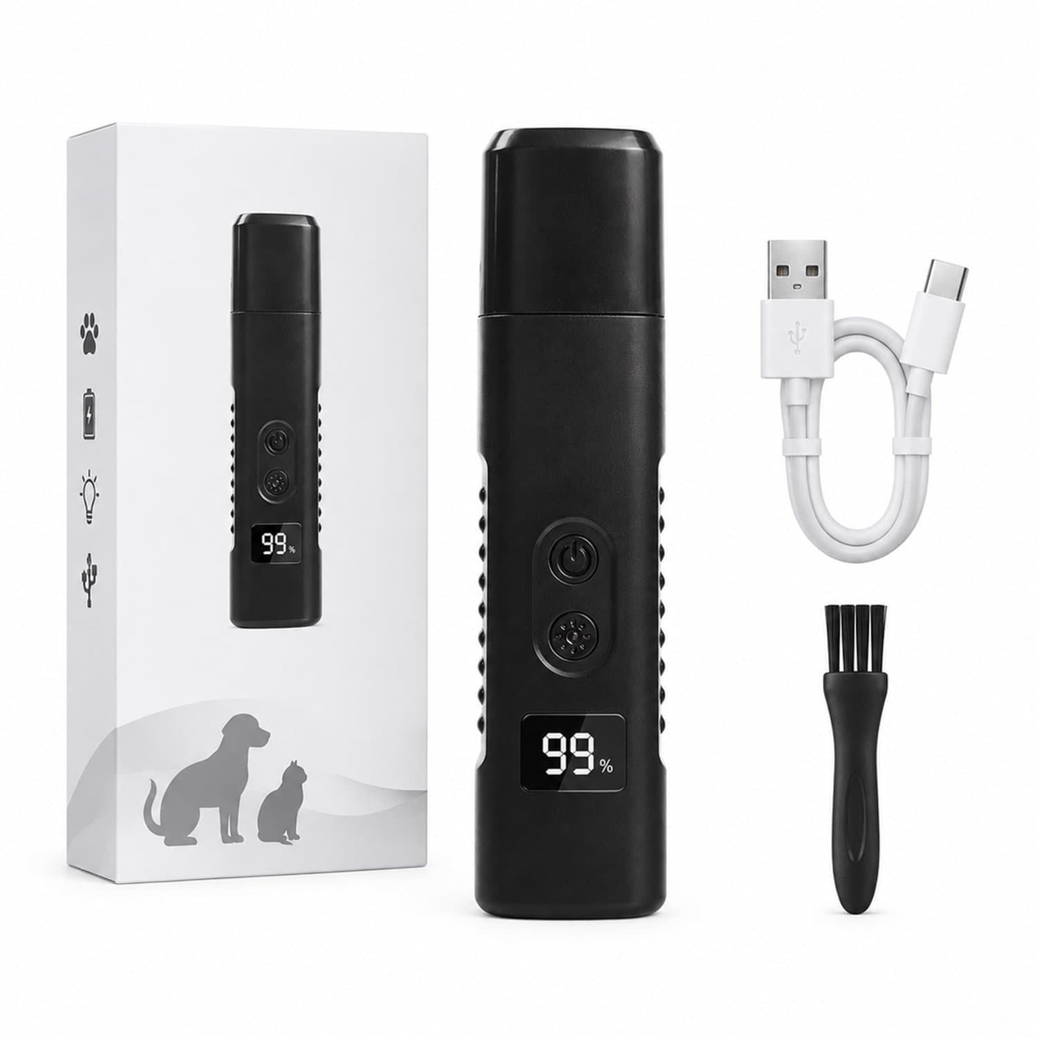 Elektrische nagelknipper - USB-oplaadbaar - met digitaal display en LED-verlichting - voor nagelverzorging van katten en honden - Engelstalige neutrale kleurendoos
