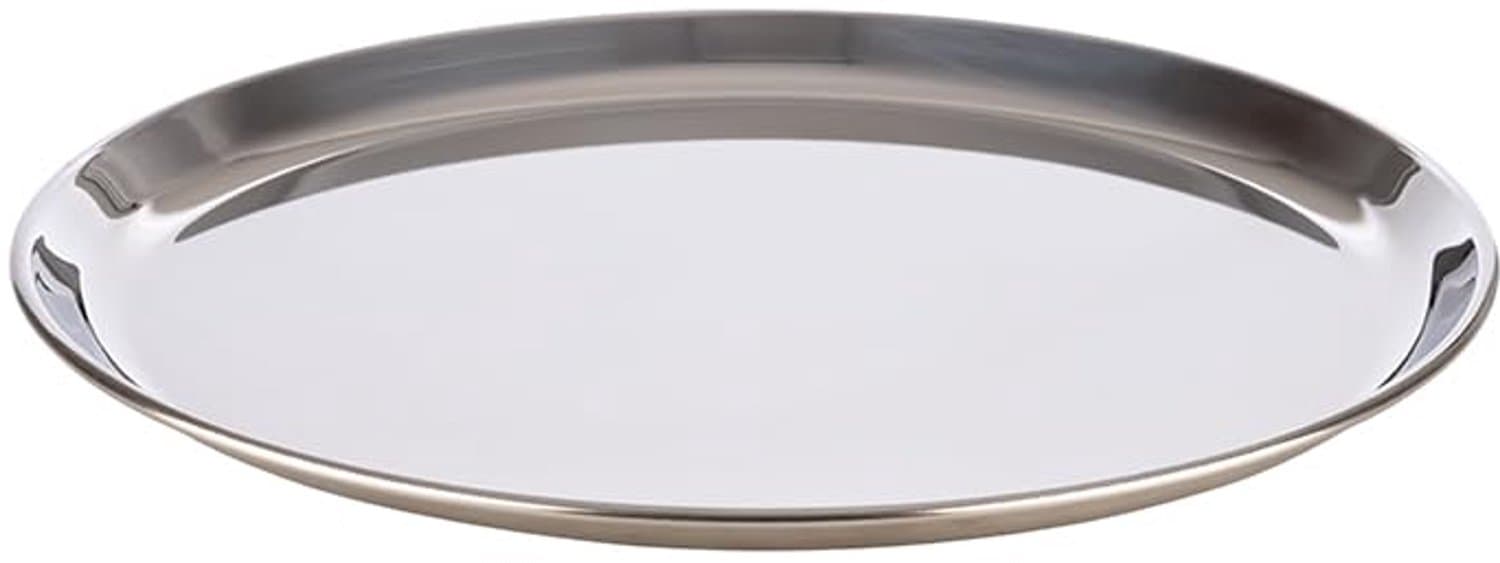 Serveertablet - Hoogglans gepolijst roestvrij staal - Met opgerolde rand - Ø 27 cm