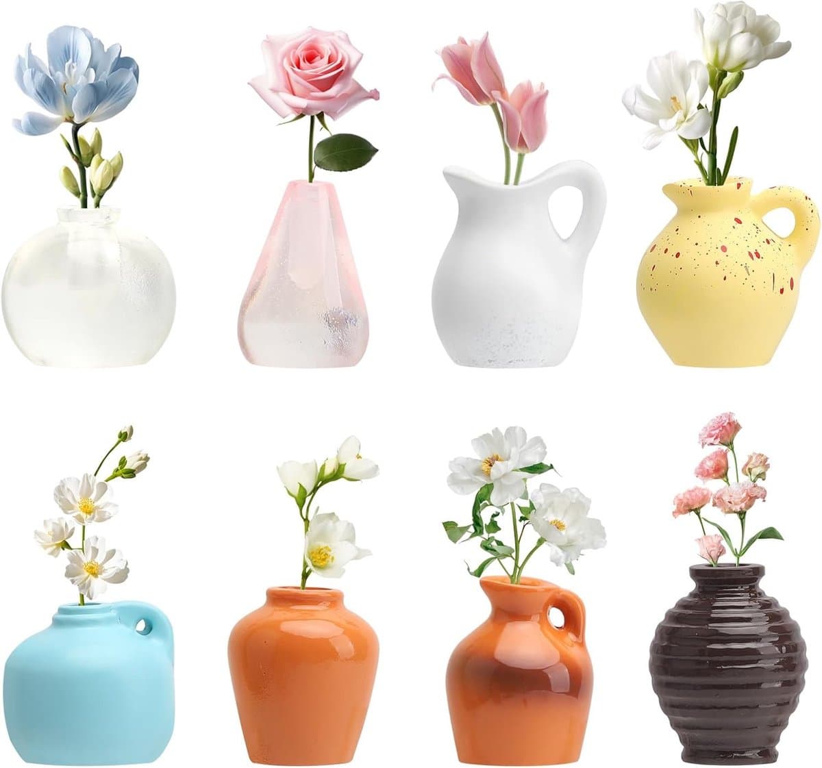 8 Stuks Mini Vaas Magneten voor Koelkast, 3D Hars Bloem Vazen, Schattige Decoratie voor Keuken en Kantoor, Creatieve DIY Magneten, Unieke Cadeaus