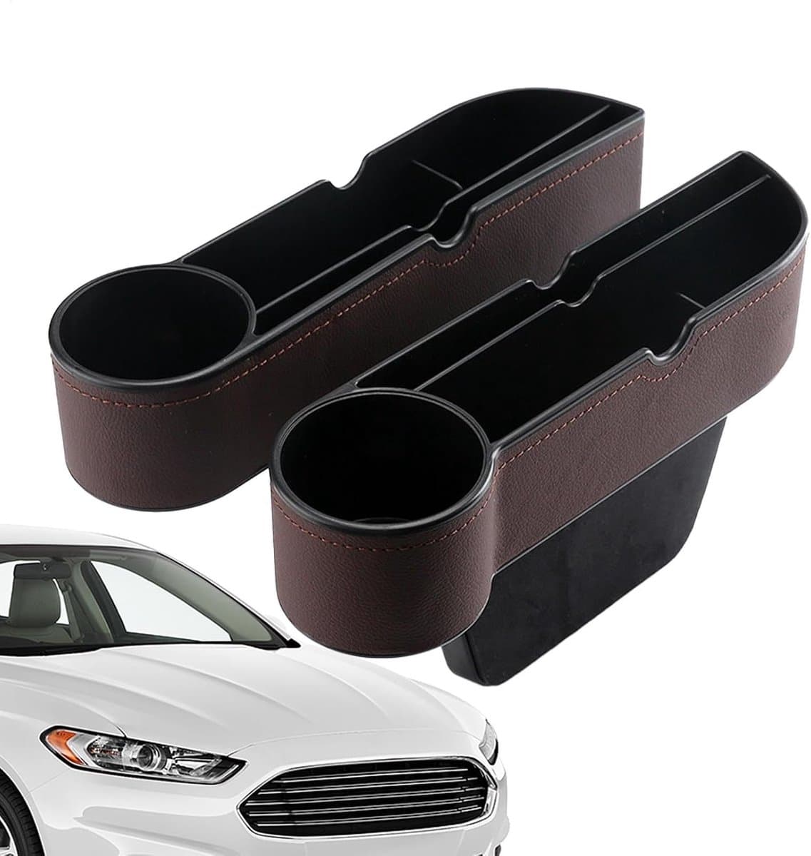 Autostoel Organizer - Zijvuller Stoel - Auto Opbergen - Waterdicht Leer - 2 Stuks - Bruin
