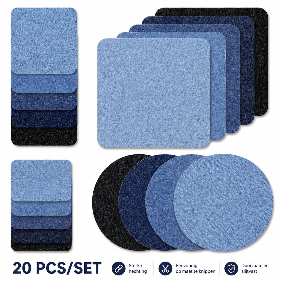 BukkitBow - Luxe Set Jeans Reparatie Patches - 20 Delig Denim Strijkpatch Set - Kleding Accessoires voor DIY Broekherstel
