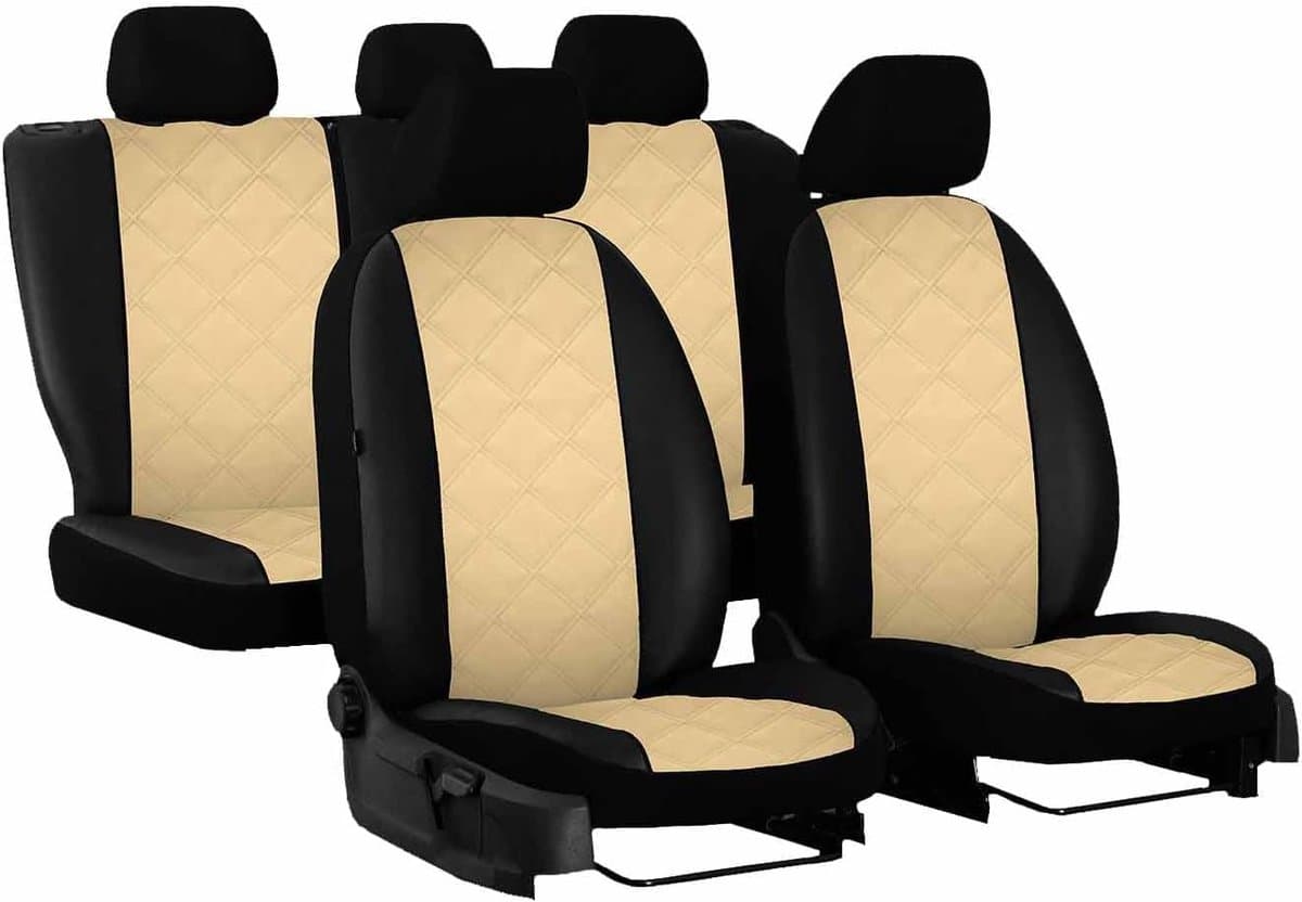 Stoelhoezen Set - Autohoezen Universeel - Interieur Beschermen - Volledige Set Kunstleer - 5-Zits - Beige