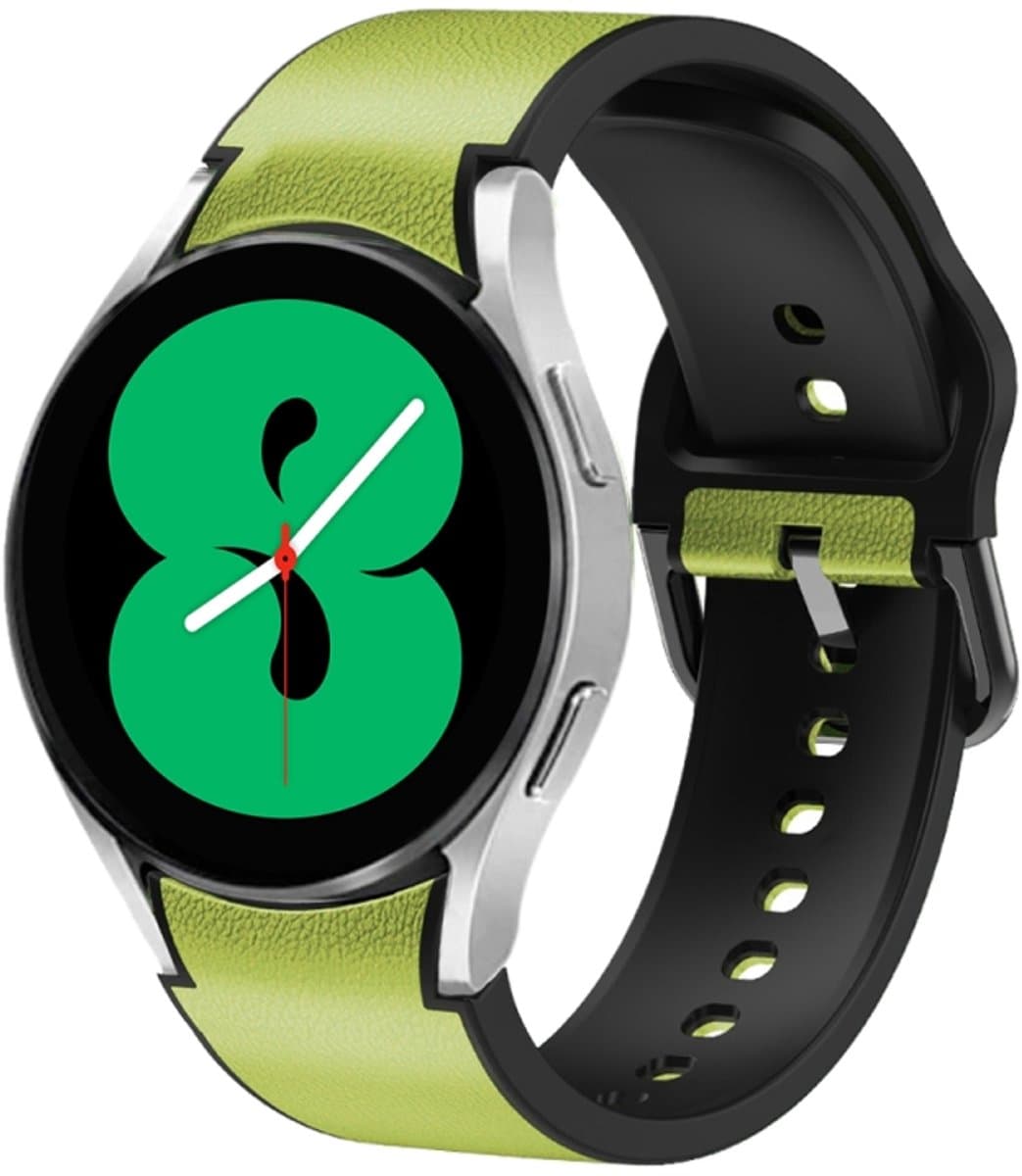 Voor Samsung Galaxy Watch 4 44 mm siliconen zelfklevende lederen horlogeband (limoenkleur)
