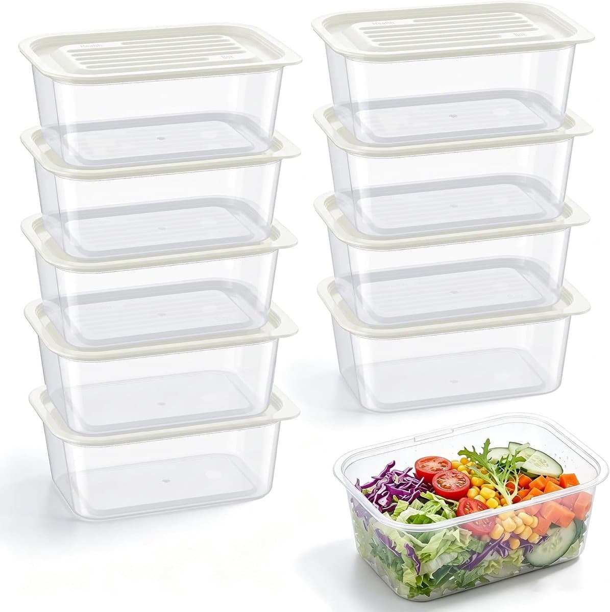 Set van 10 Vriezerdozen, 600 ml, Voedselveilige Plastic Dozen, Stapelbare Bewaarboxen voor Maaltijdvoorbereiding, 15 x 11 x 6 cm, BPA-vrij en Ideaal voor Vriezen